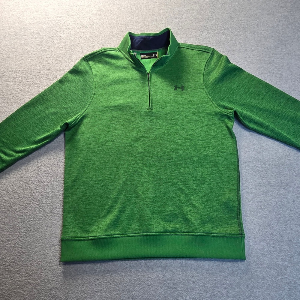 Under Armour Men Medium Green Heather Quarter Zip Pullover Loose Fit Long Sleeve